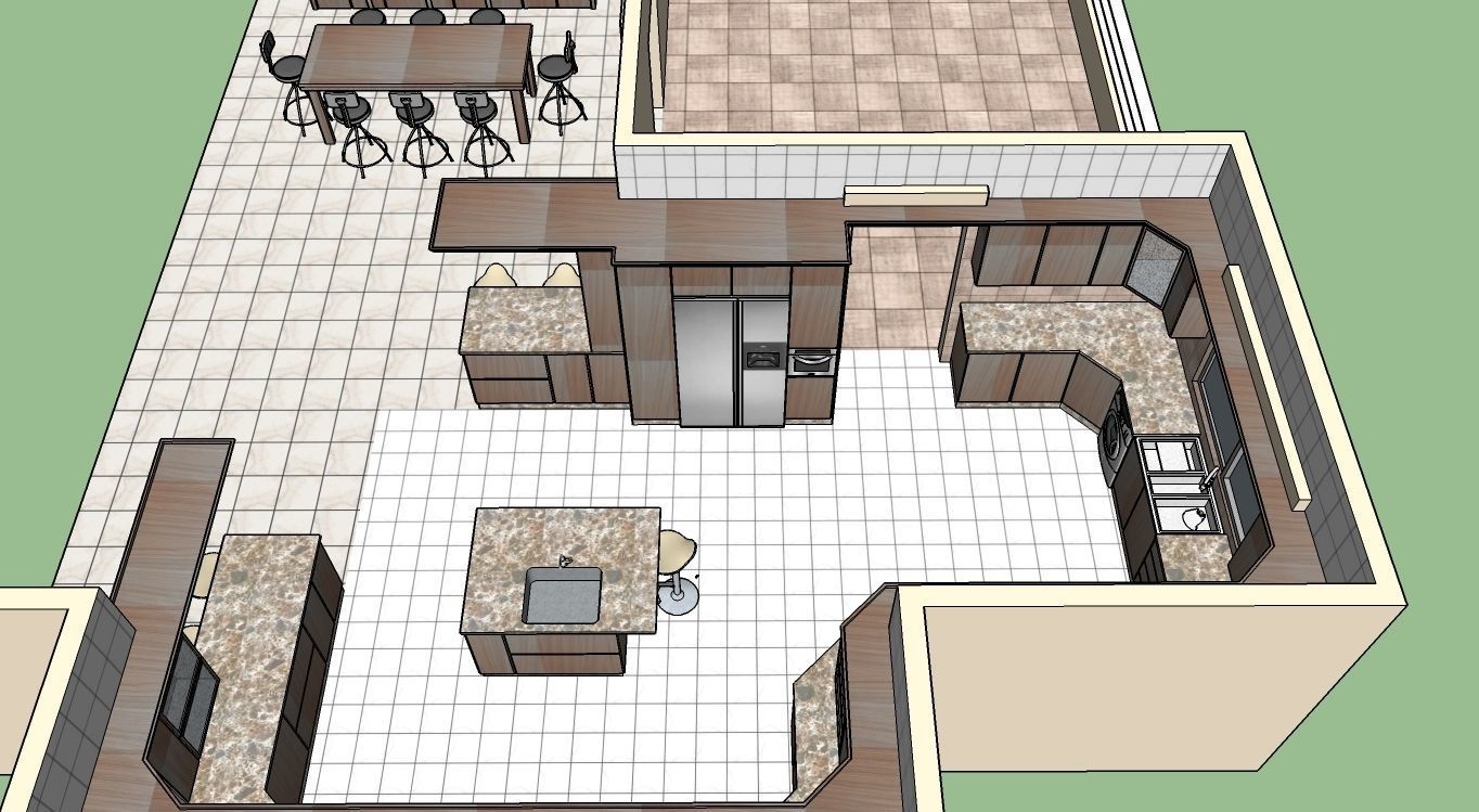 Kitchen with Dining room and terrace  3D model_6