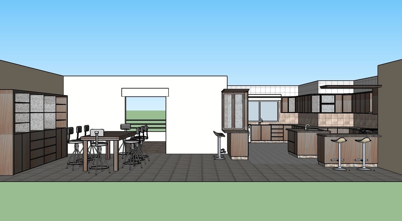 Kitchen with Dining room and terrace  3D model_7