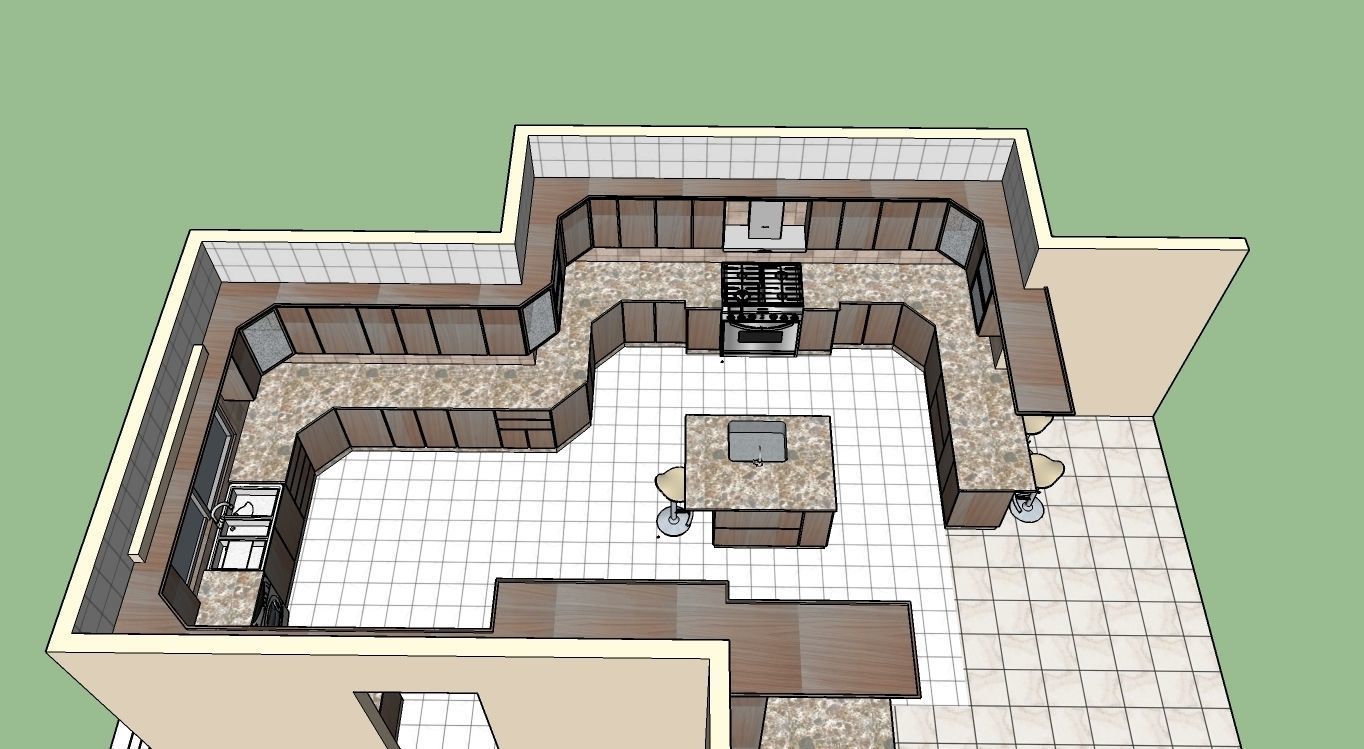 Kitchen with Dining room and terrace  3D model_1