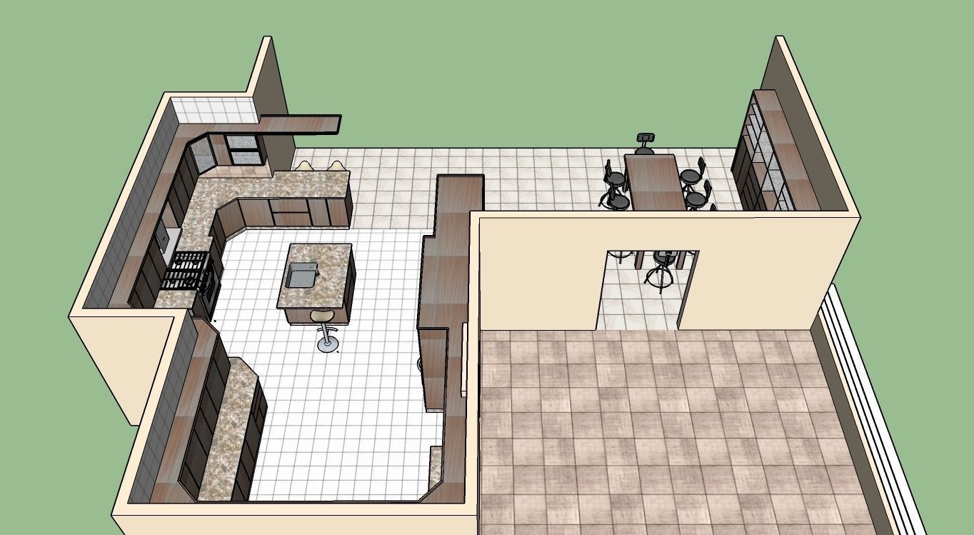 Kitchen with Dining room and terrace  3D model_4