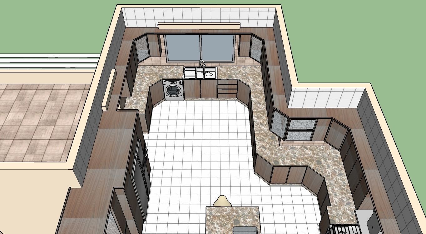 Kitchen with Dining room and terrace  3D model_5