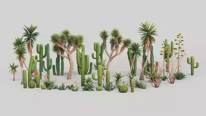 Desert tree and plant pack G95 3D Model Collection
