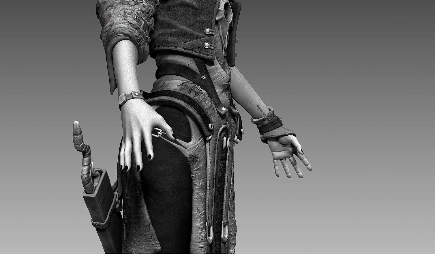 Fantasy Female Character A-pose 3D model_11