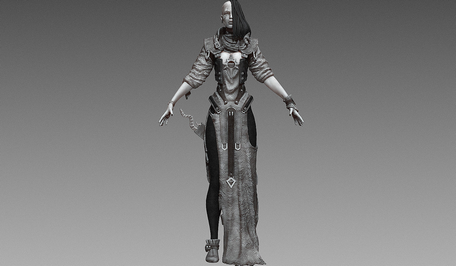 Fantasy Female Character A-pose 3D model_2
