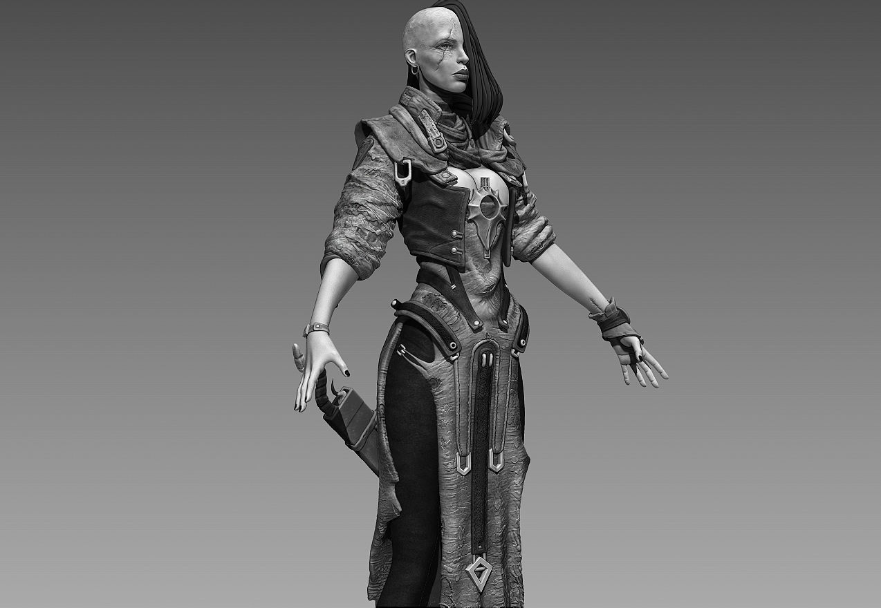 Fantasy Female Character A-pose 3D model_1