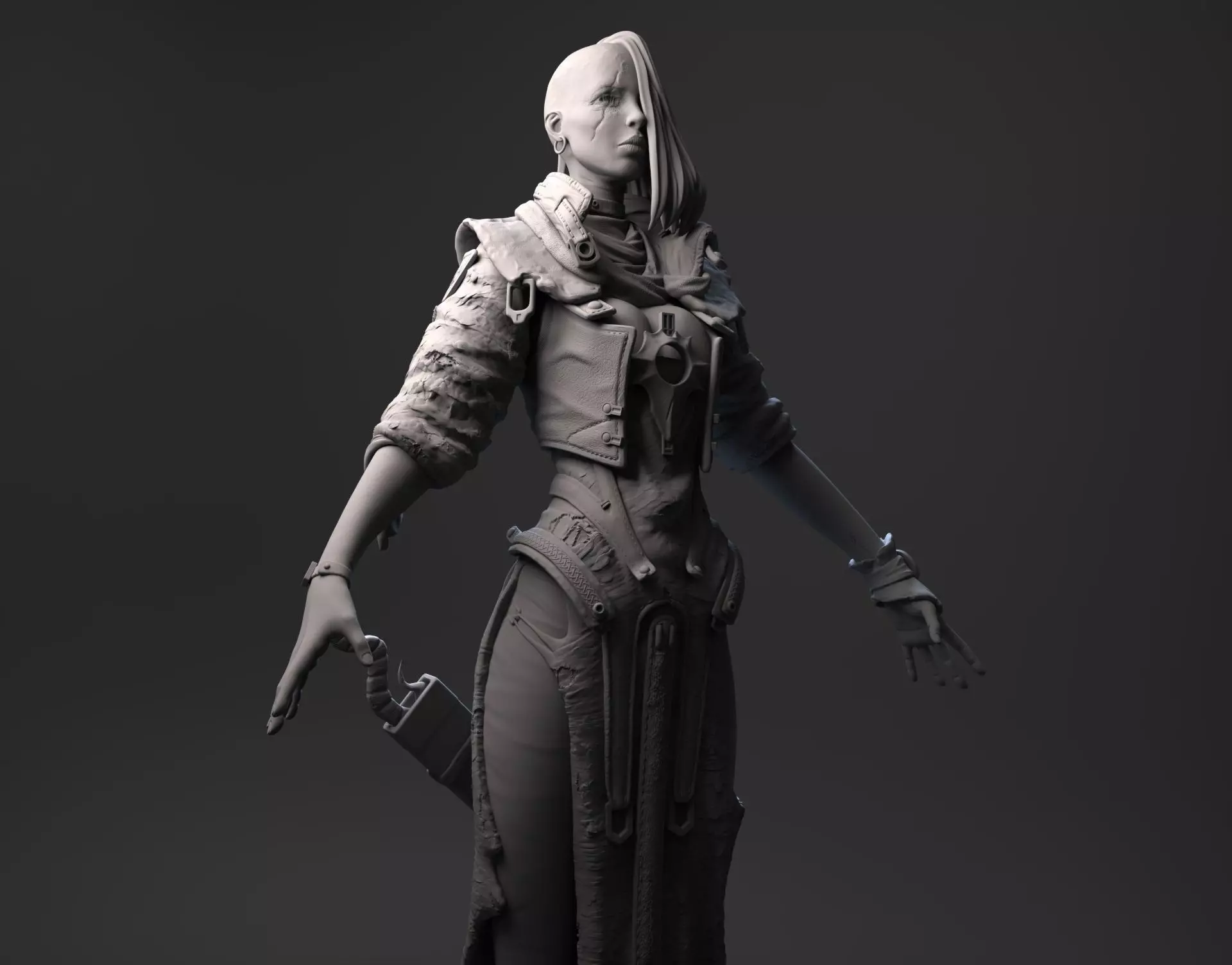 Fantasy Female Character A-pose 3D model_0