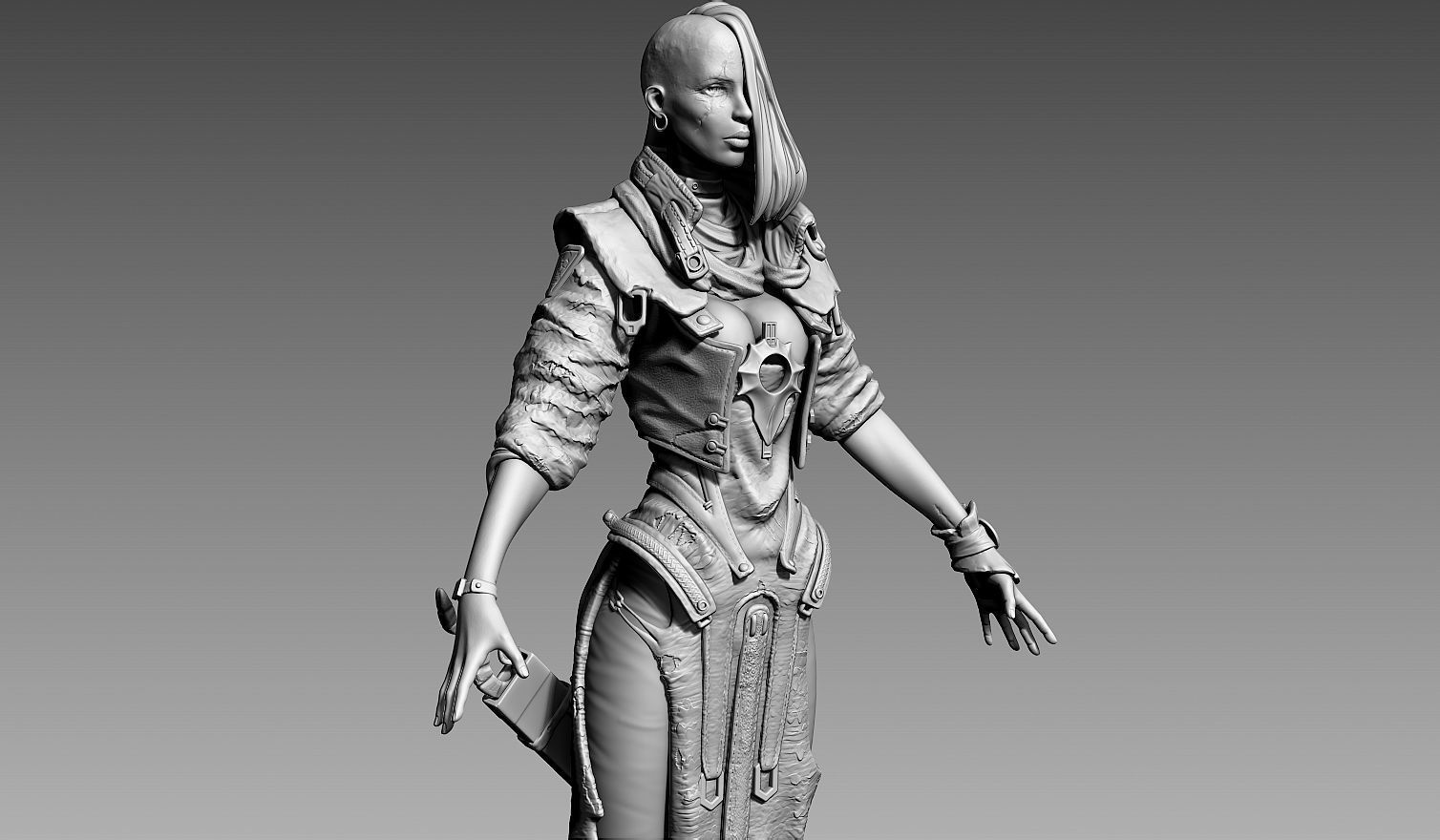 Fantasy Female Character A-pose 3D model_17