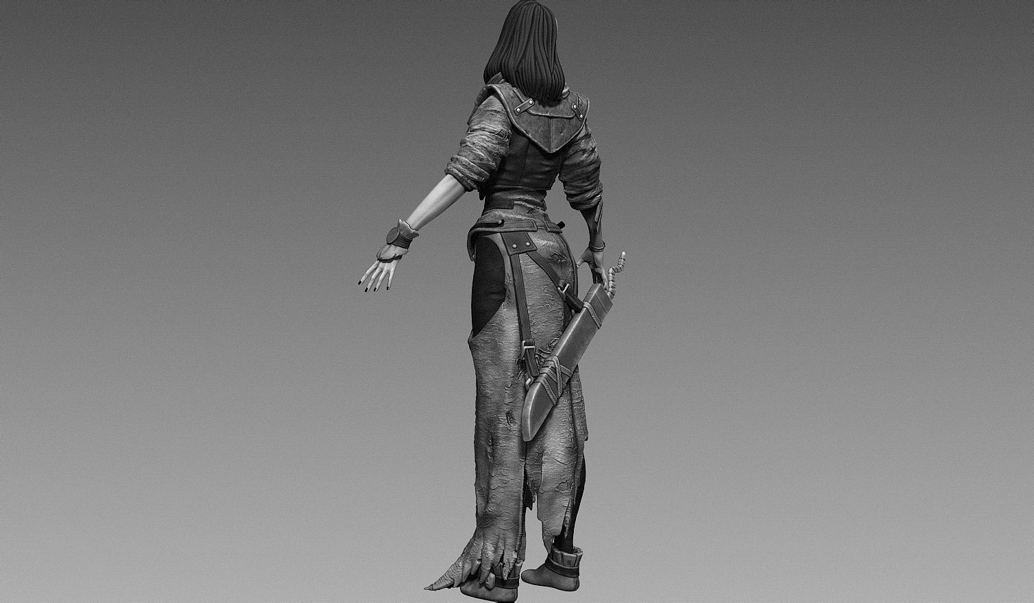 Fantasy Female Character A-pose 3D model_8