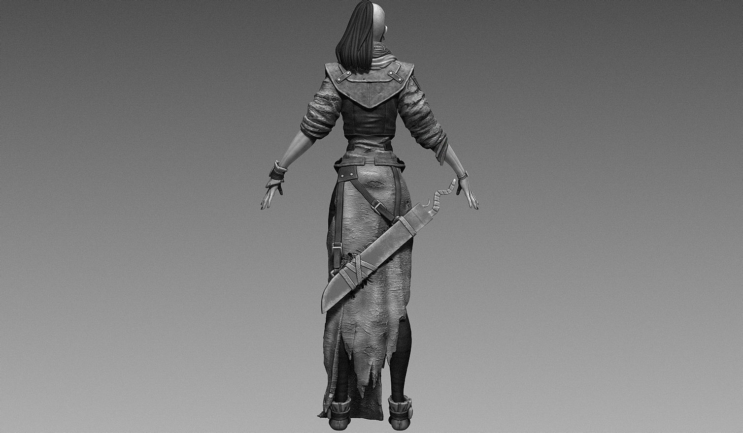 Fantasy Female Character A-pose 3D model_9