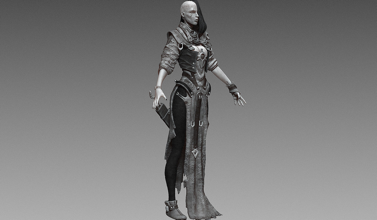Fantasy Female Character A-pose 3D model_5