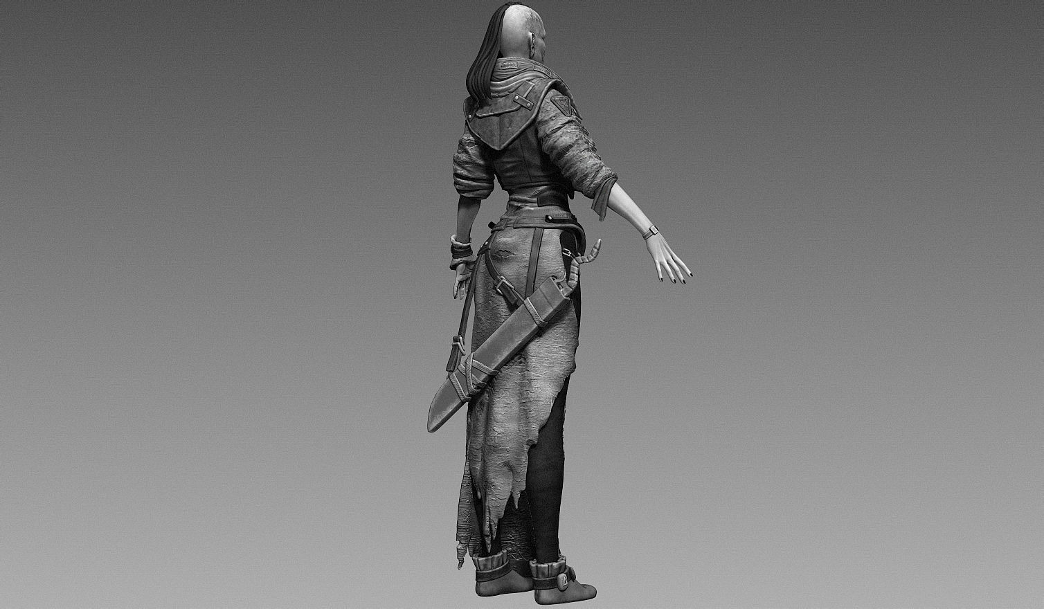 Fantasy Female Character A-pose 3D model_3