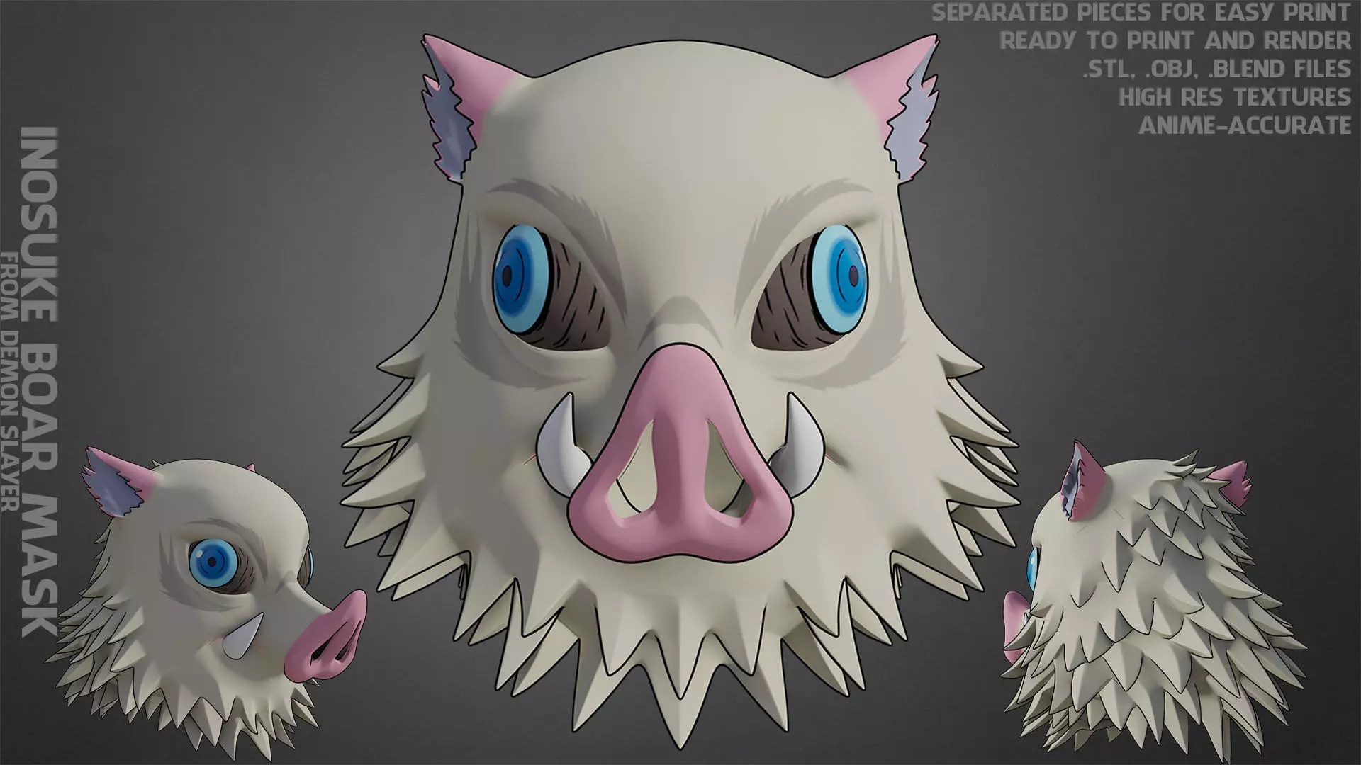 Demon Slayer Inosuke Hashibira Boar Mask for Cosplay 3D print model_0