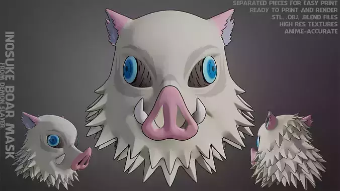 Demon Slayer Inosuke Hashibira Boar Mask for Cosplay 3D print model