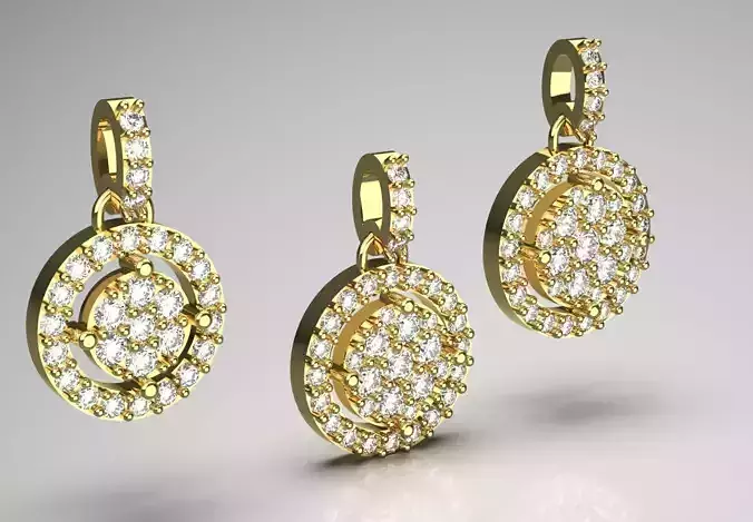 Gold Diamond Halo stl Pendants in Three Sizes Model jp0031