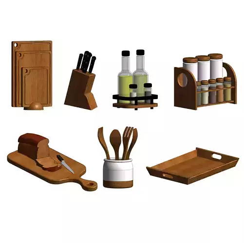 Revit Family Wooden Kitchen Utensils Set