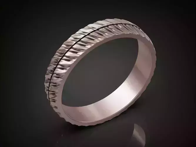 Wedding band ring with diagonal groove texture and smooth core 3D print model