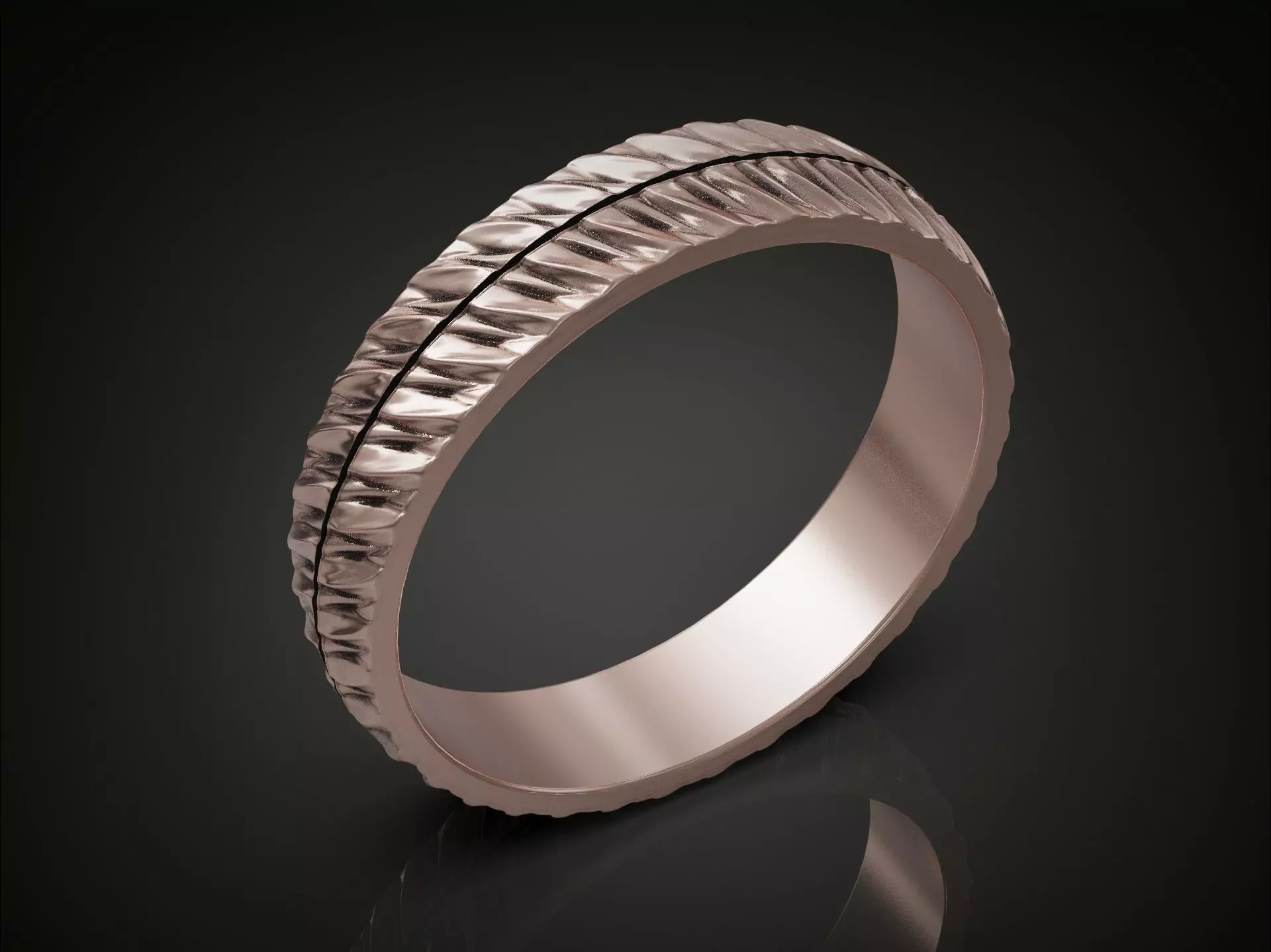 Wedding band ring with diagonal groove texture and smooth core 3D print model_0