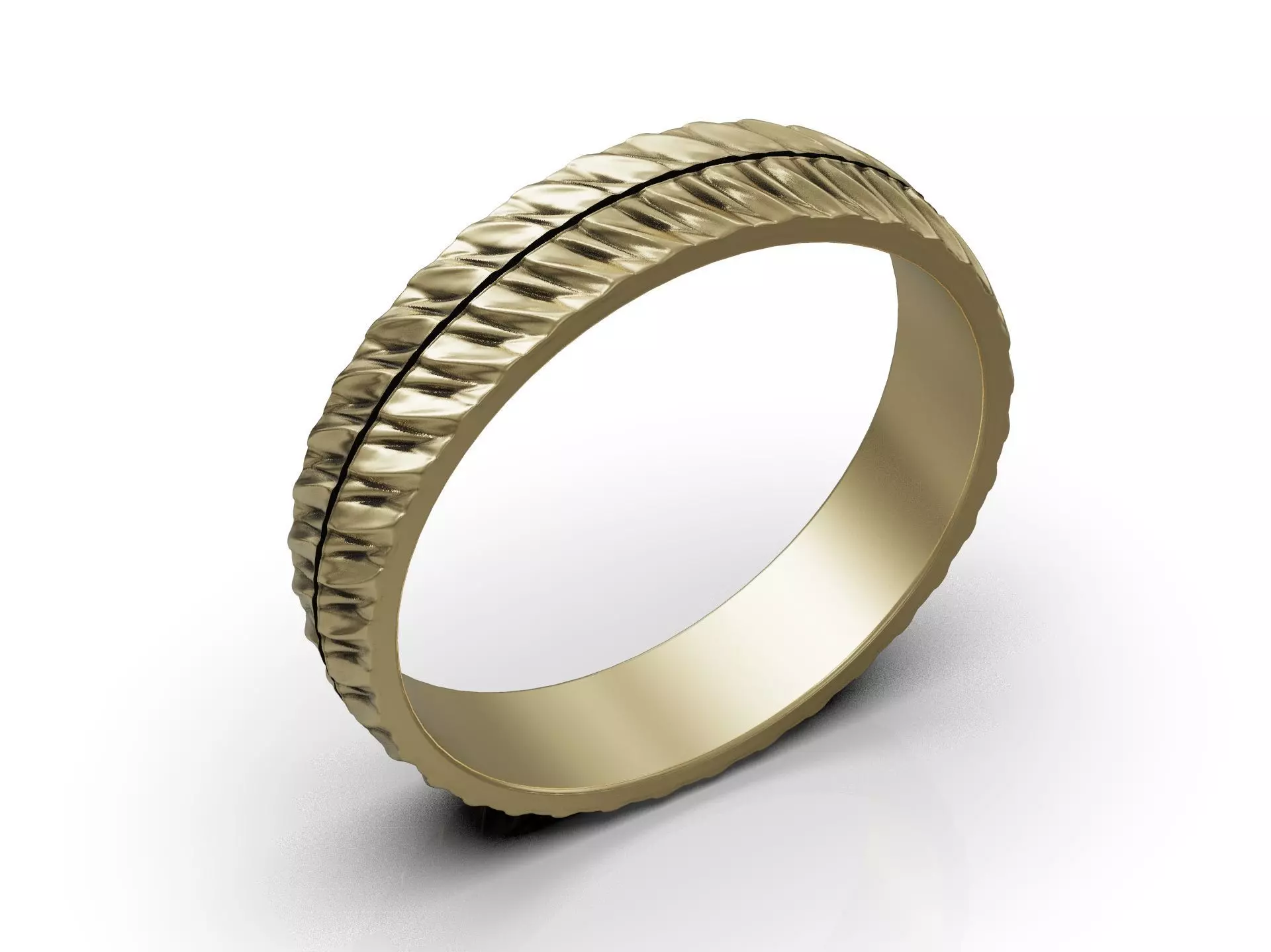 Wedding band ring with diagonal groove texture and smooth core 3D print model_7