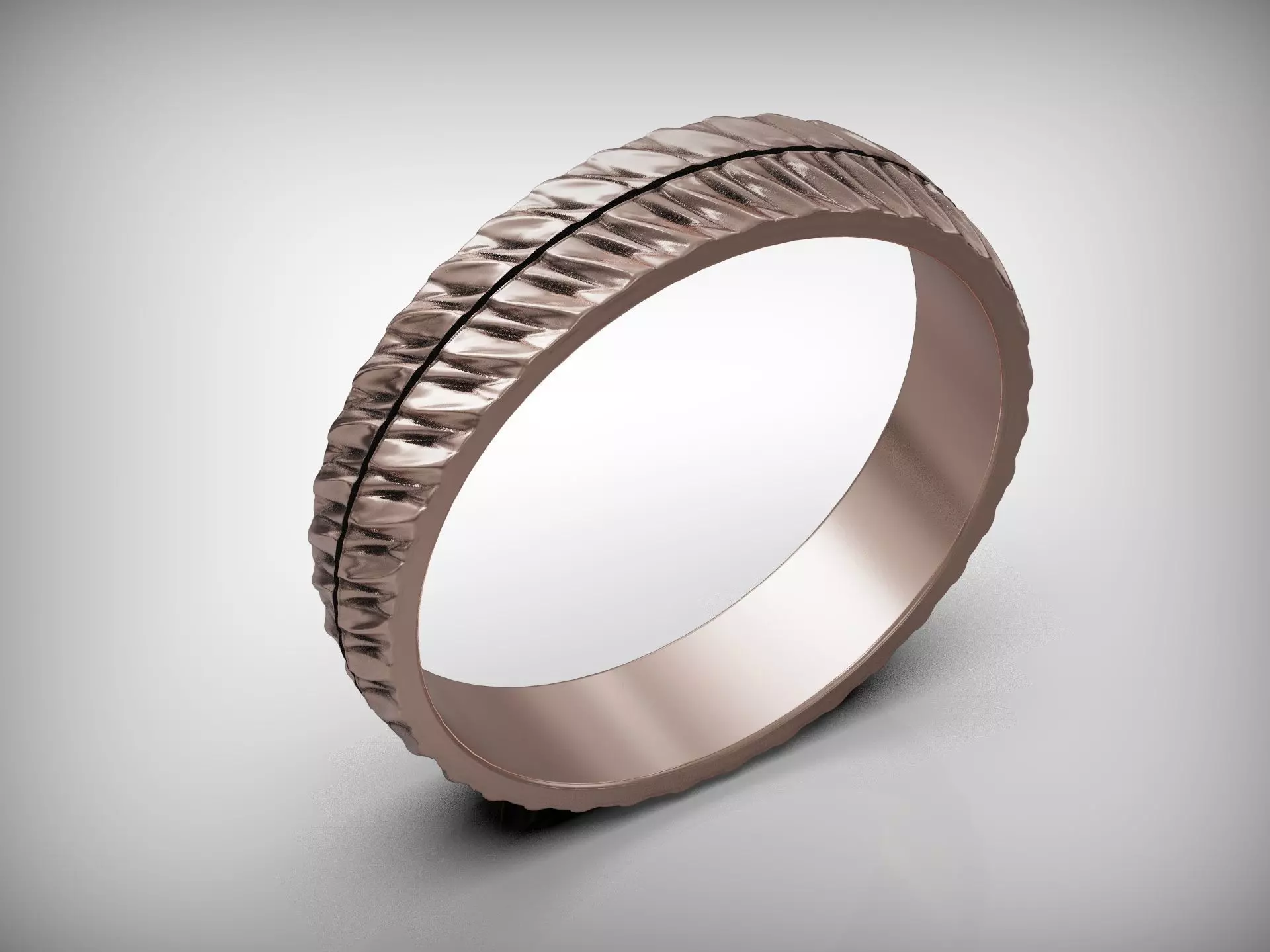 Wedding band ring with diagonal groove texture and smooth core 3D print model_10