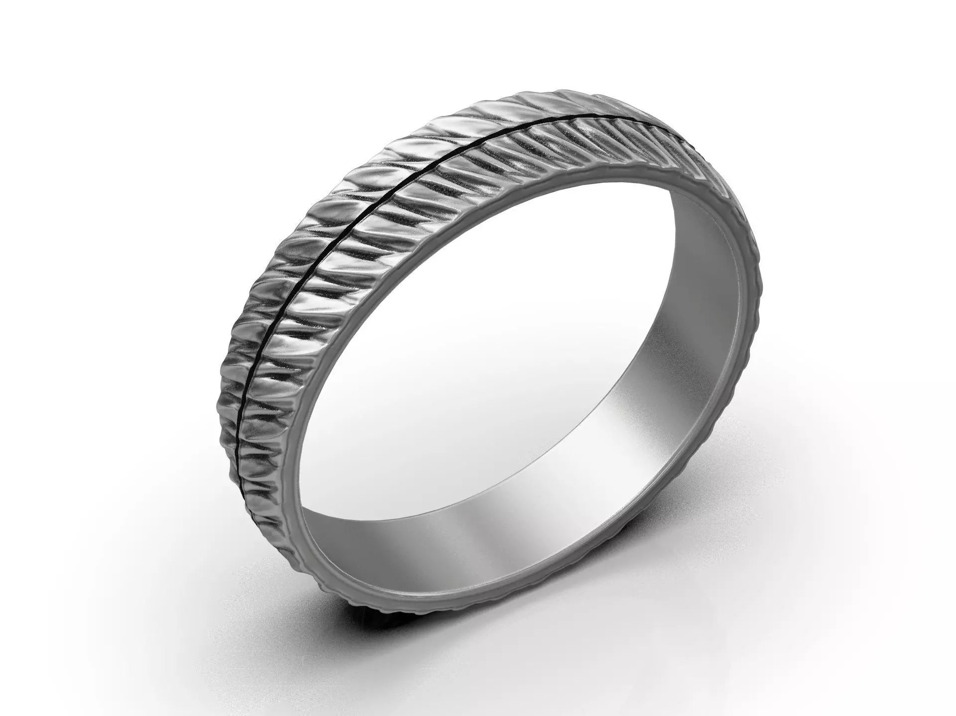 Wedding band ring with diagonal groove texture and smooth core 3D print model_8
