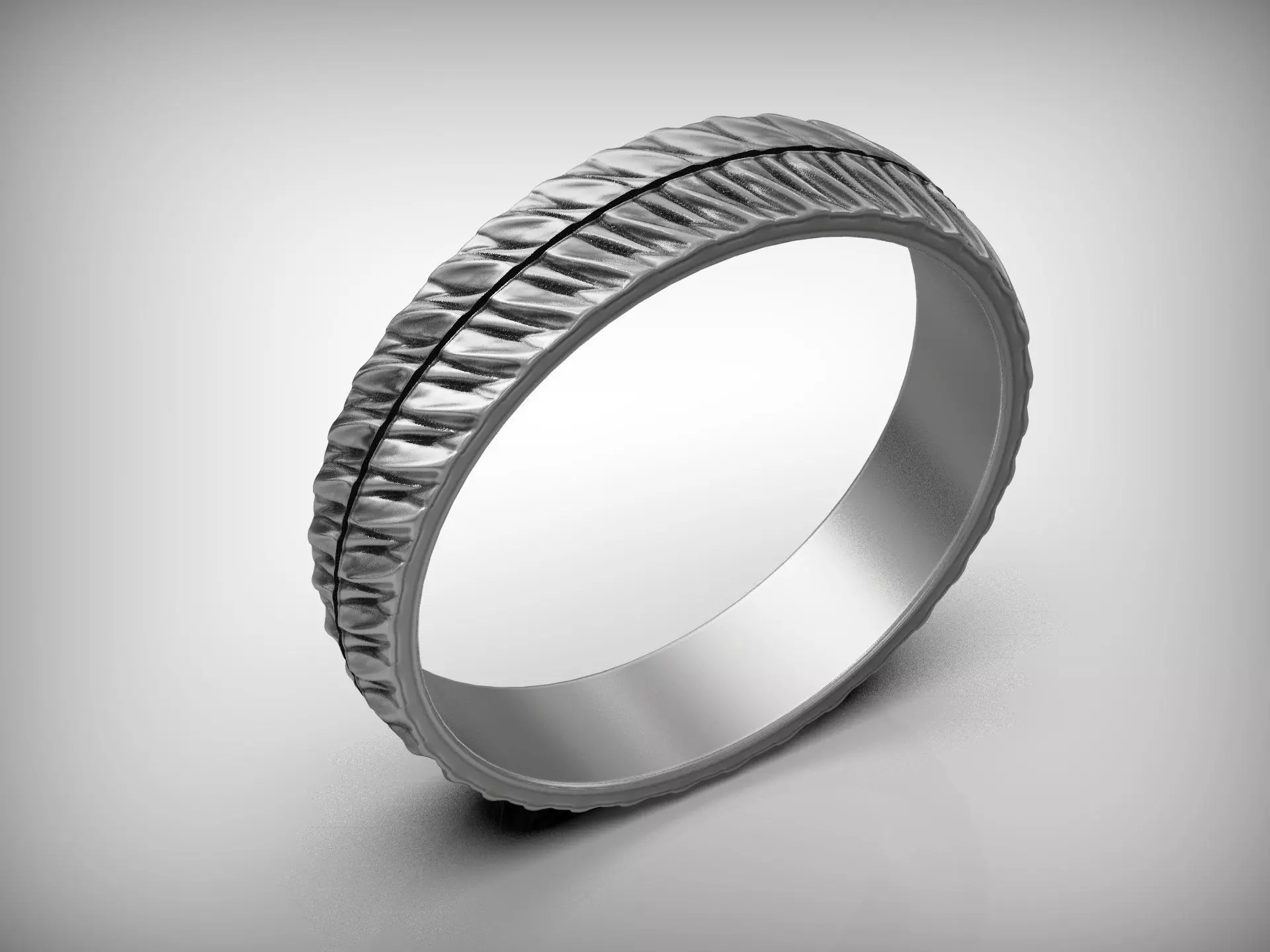 Wedding band ring with diagonal groove texture and smooth core 3D print model_11