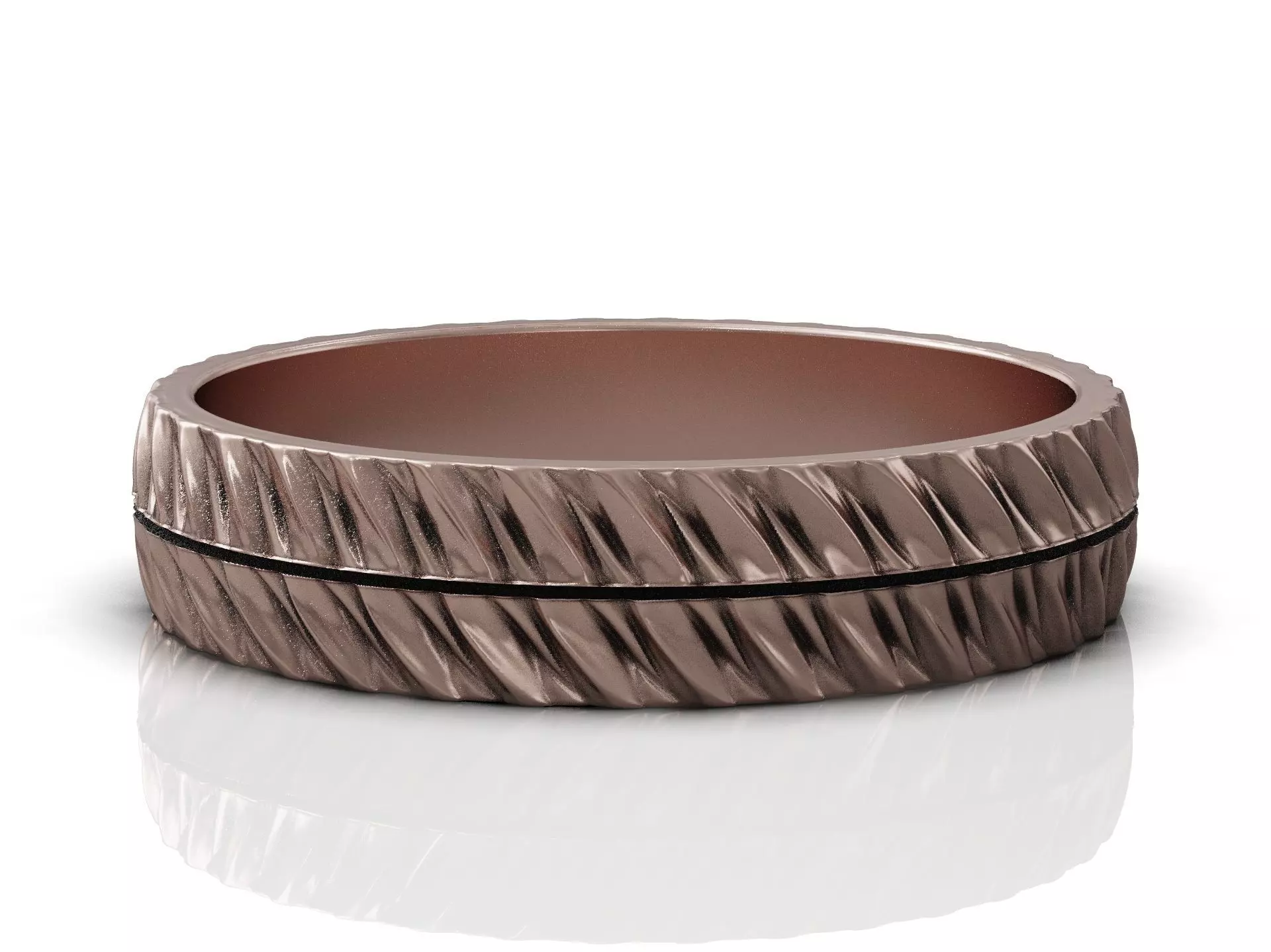 Wedding band ring with diagonal groove texture and smooth core 3D print model_4