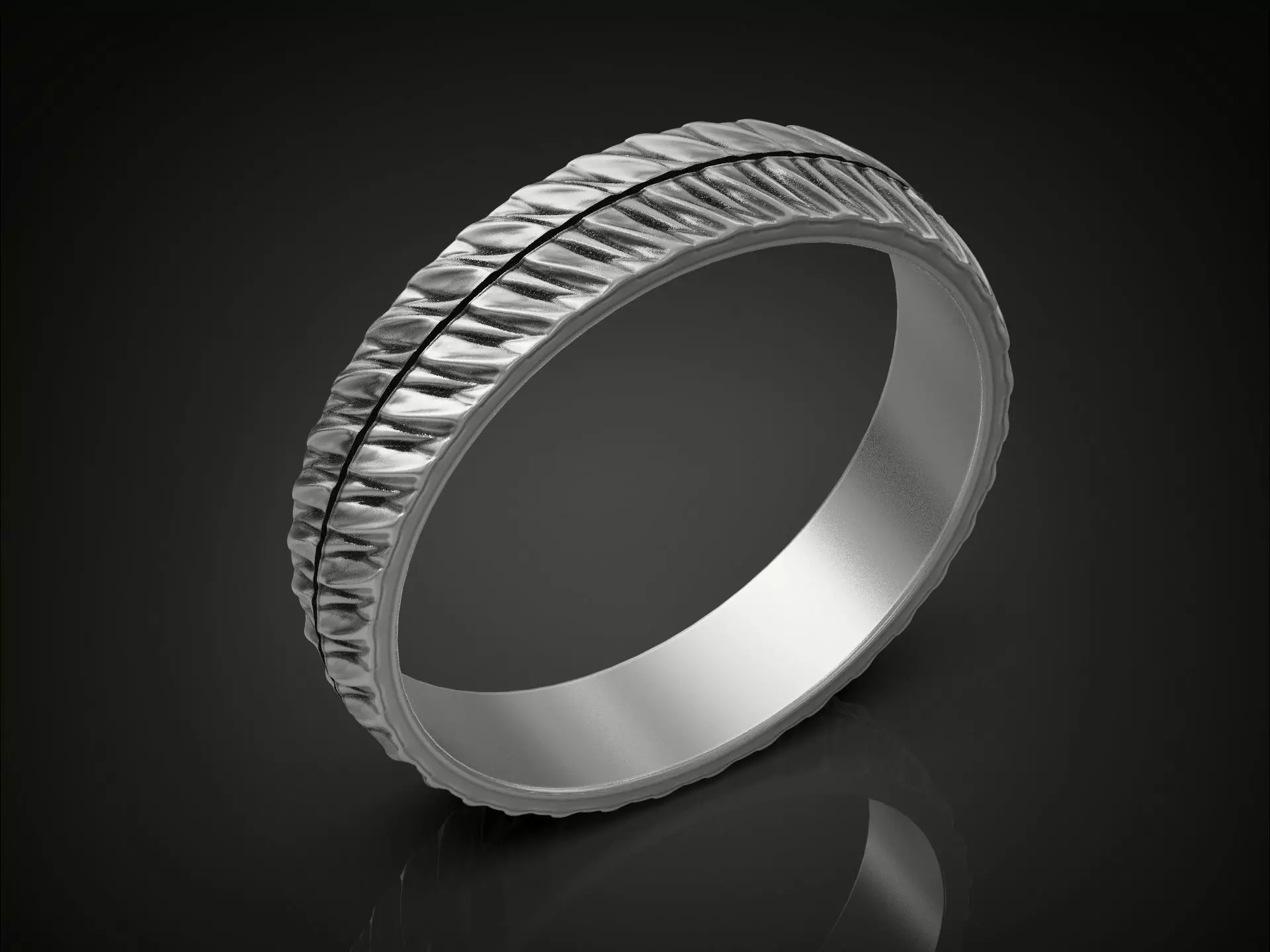 Wedding band ring with diagonal groove texture and smooth core 3D print model_1