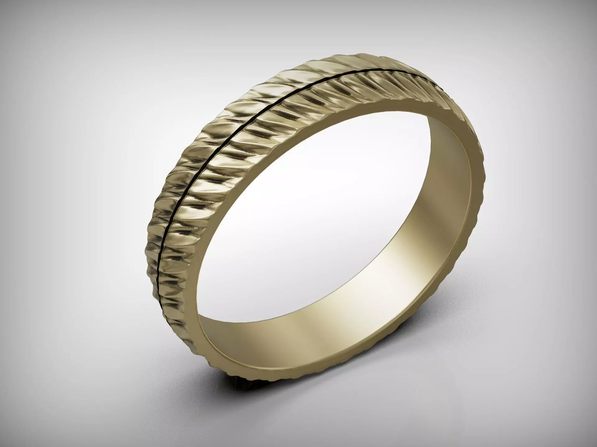Wedding band ring with diagonal groove texture and smooth core 3D print model_9
