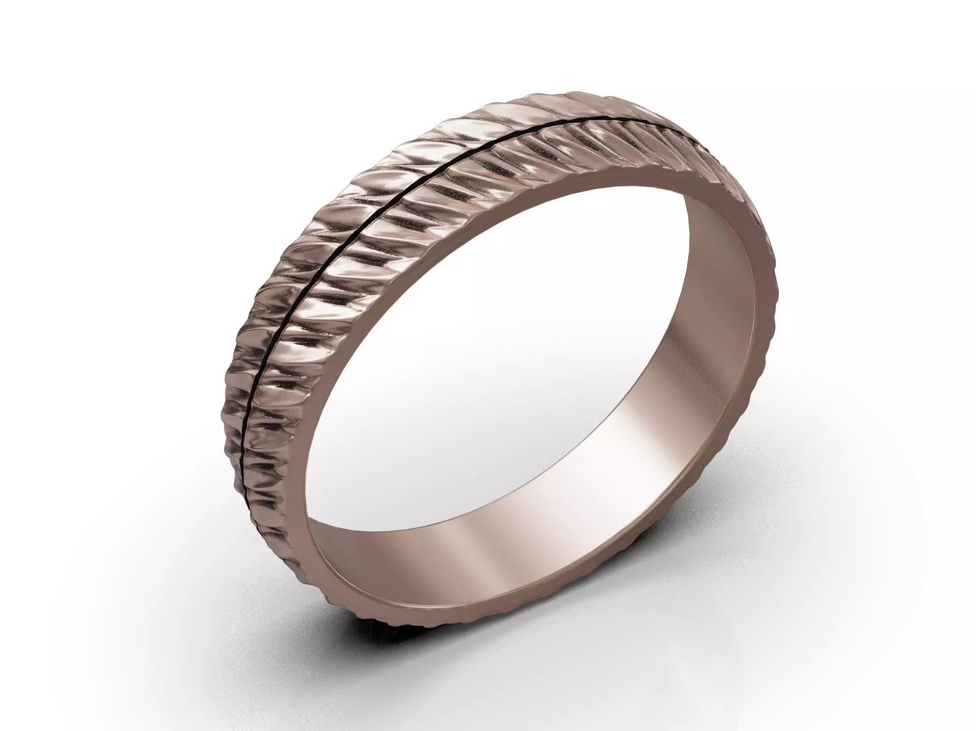 Wedding band ring with diagonal groove texture and smooth core 3D print model_3