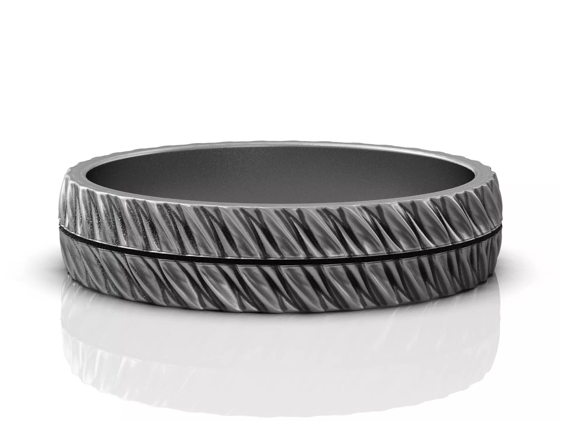 Wedding band ring with diagonal groove texture and smooth core 3D print model_6