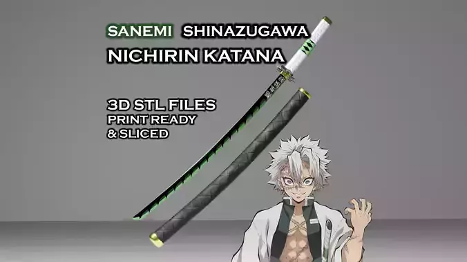 Sanemi Nichirin Katana -- Demon - Slayer -- Sliced Print Ready