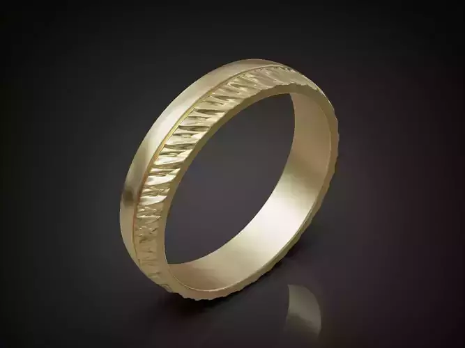 Wedding band ring with zigzag texture and polished surface