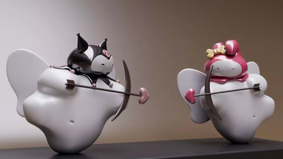 Kuromi and My melody Love design  3D print model_1