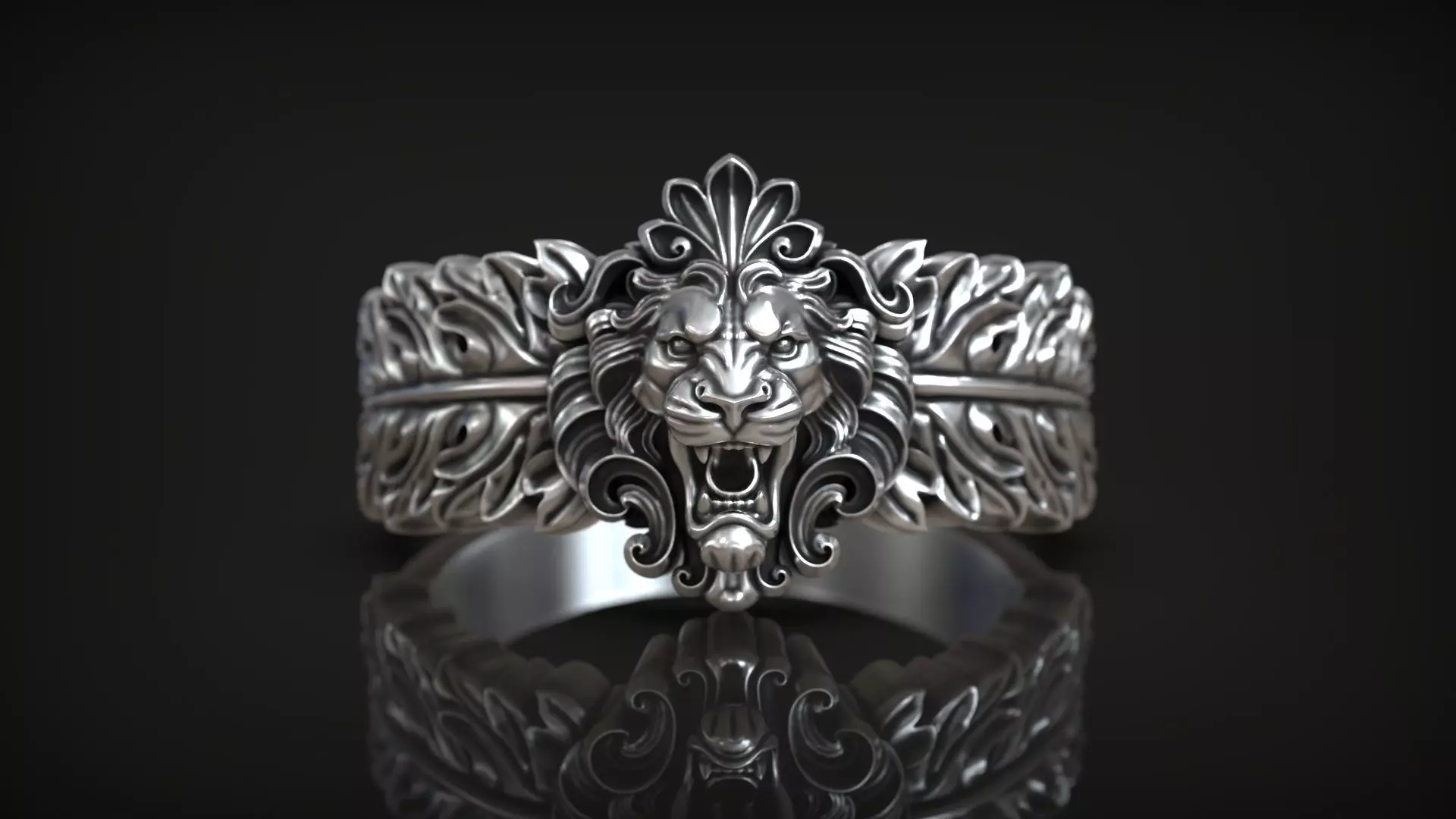 Lion Head Acanthus Leave Royal Heraldic Ring 3D print model