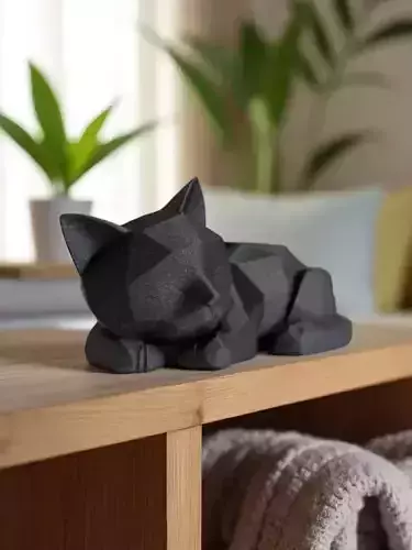 Low-Poly Sleeping Cat Sculpture 3D Model 