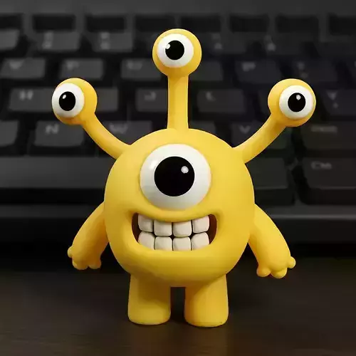 Cute Yellow Four-Eyed Alien Toy 3D Print Model 3D print model