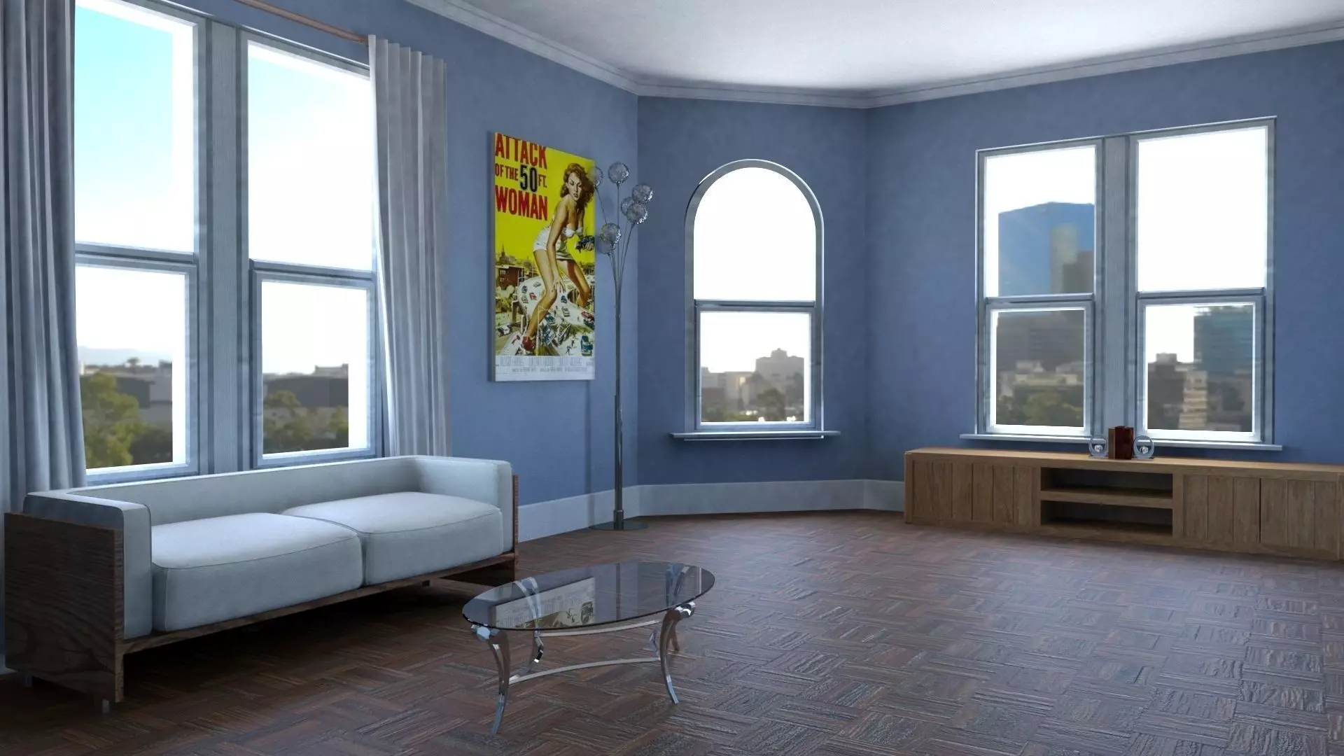 Apartment living room with walls and windows Free 3D model
