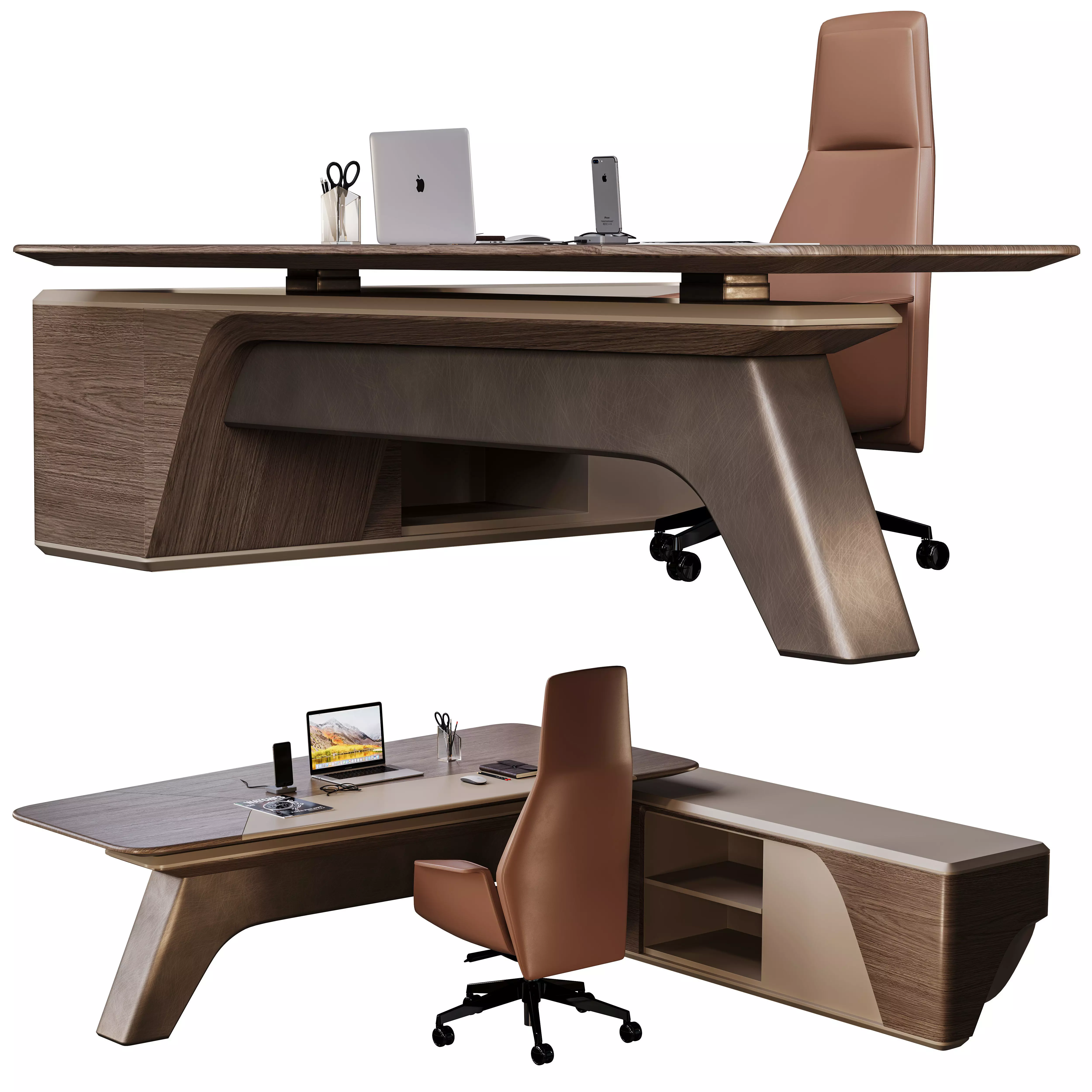 High Tech Executive Office Desk W-2428 3D model_1