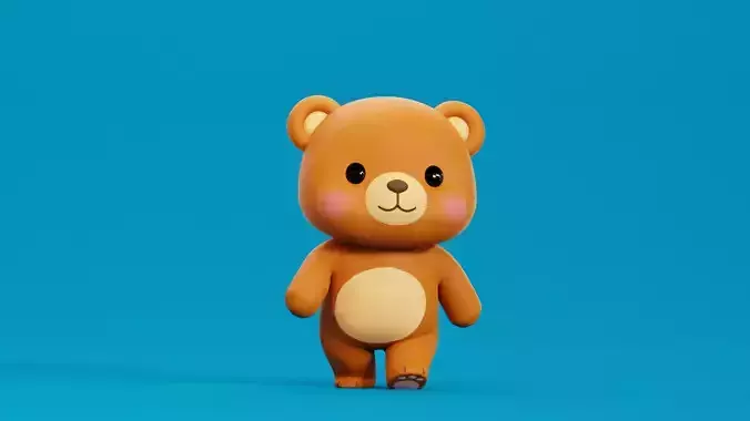 Cartoon Bear Chibi Kawaii Character  Animated Low-poly 3D model