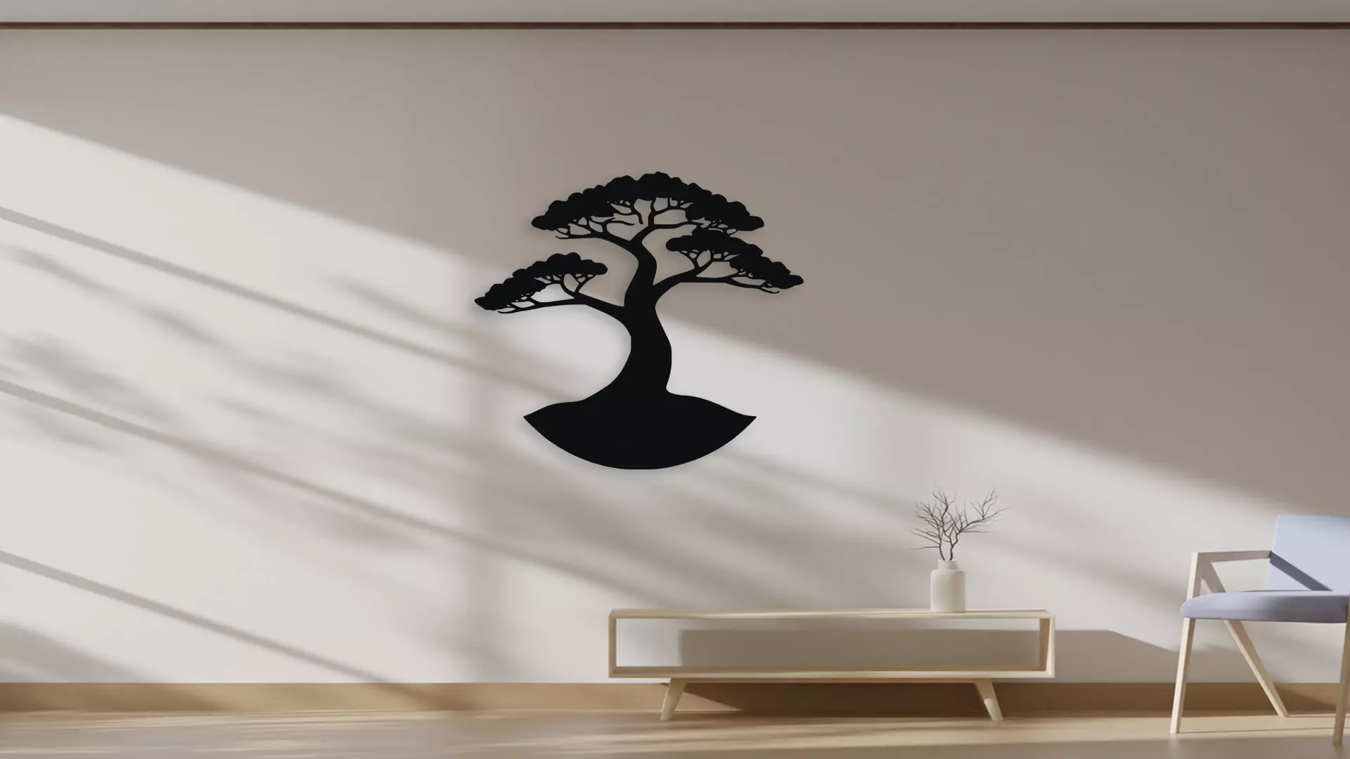 Bonsai Tree Silhouette Wall Art Decor 3D model_4