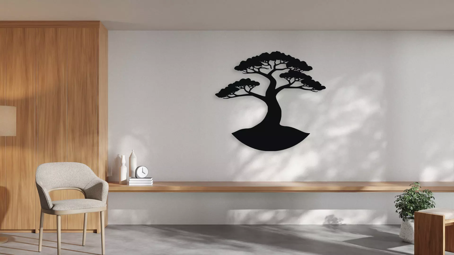 Bonsai Tree Silhouette Wall Art Decor 3D model_0