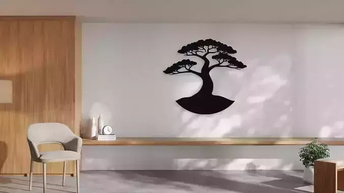 Bonsai Tree Silhouette Wall Art Decor
