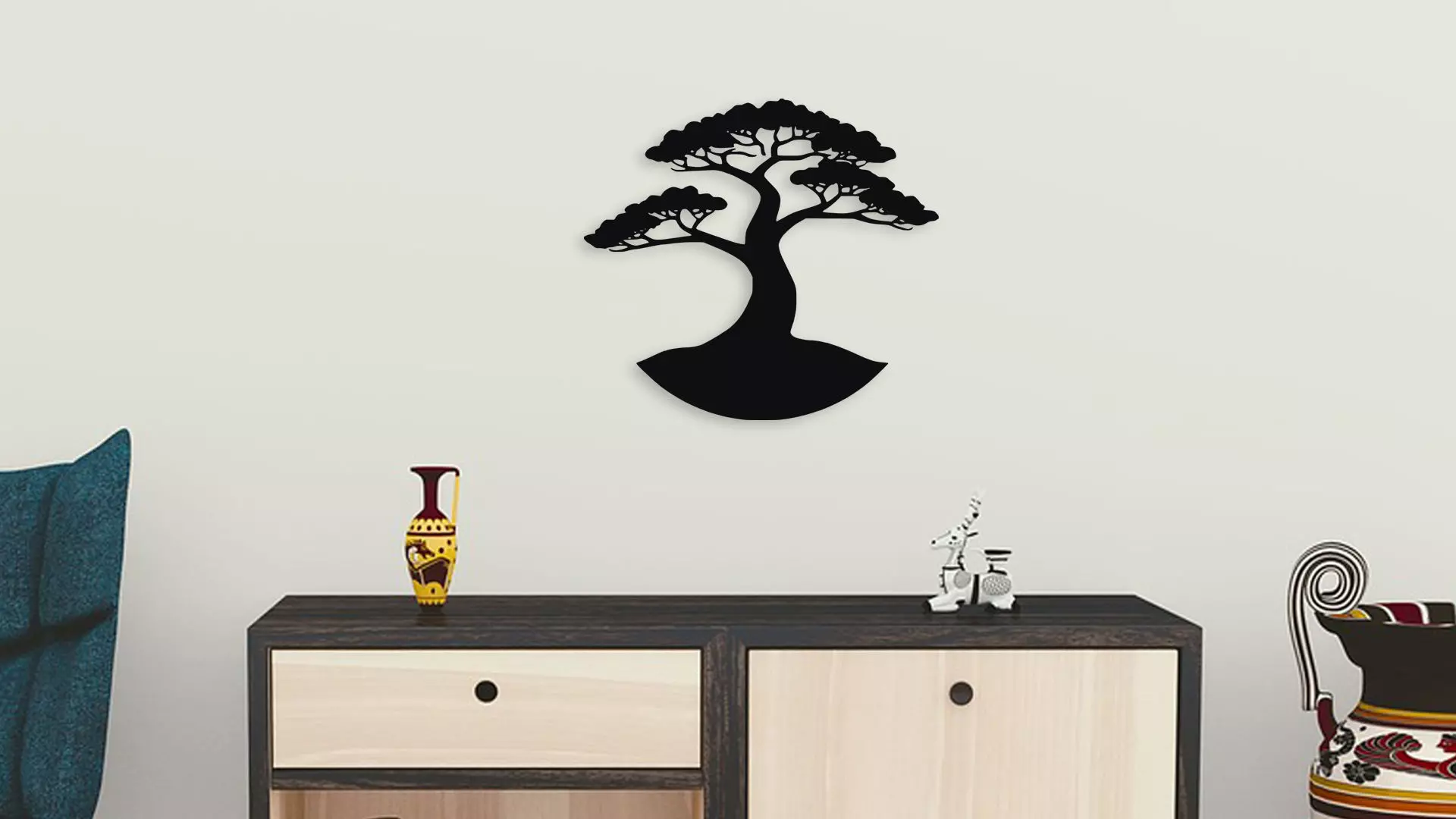 Bonsai Tree Silhouette Wall Art Decor 3D model_3
