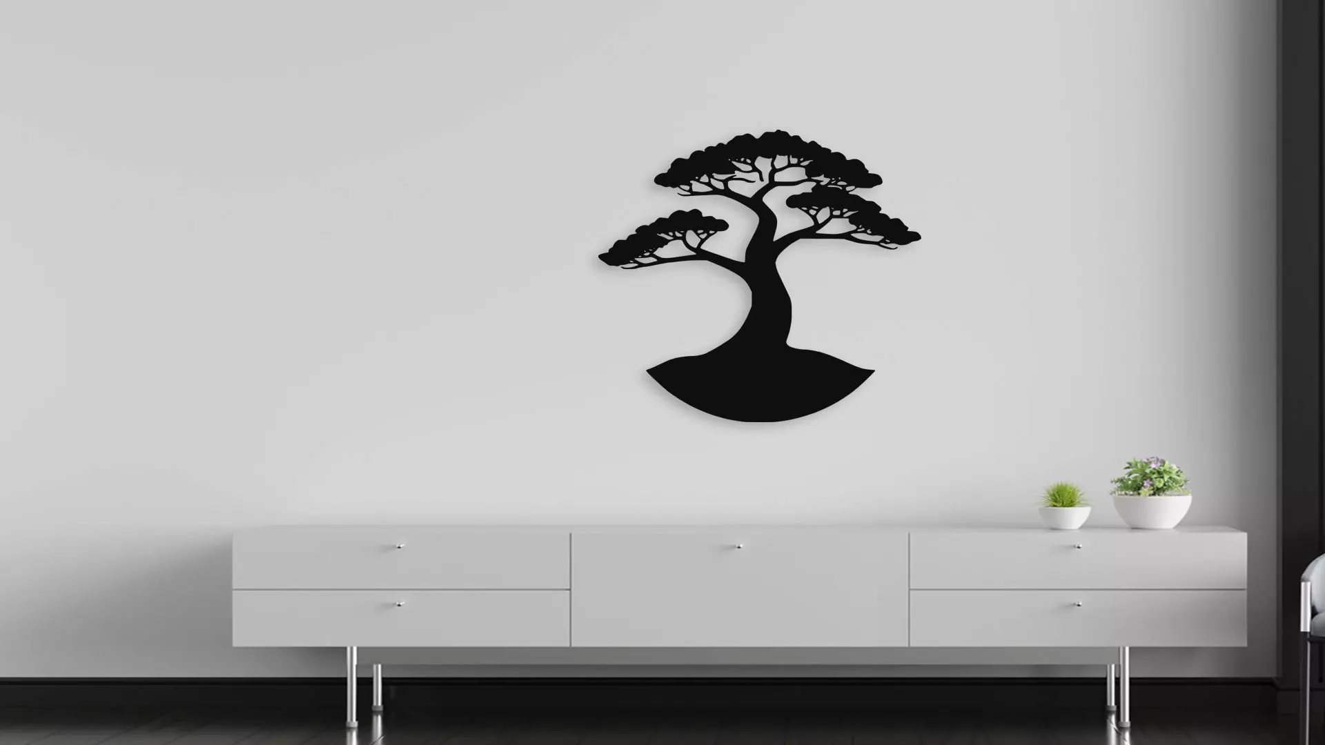 Bonsai Tree Silhouette Wall Art Decor 3D model_5