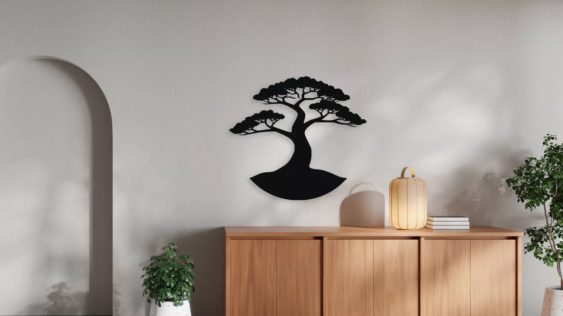 Bonsai Tree Silhouette Wall Art Decor 3D model_2