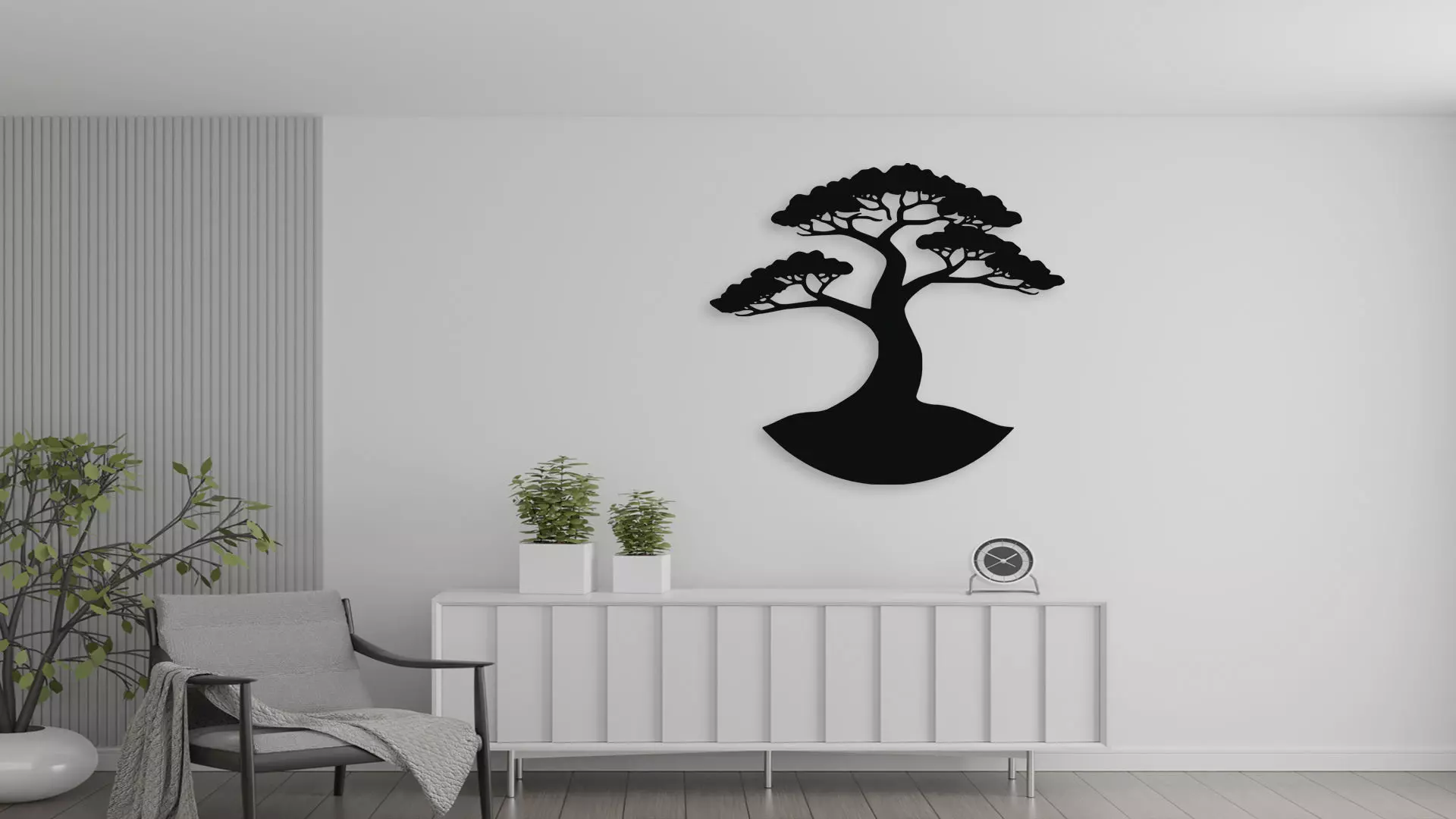Bonsai Tree Silhouette Wall Art Decor 3D model_1