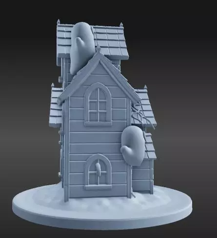 Cartoon Haunted House with Three Ghosts 3D print model_3