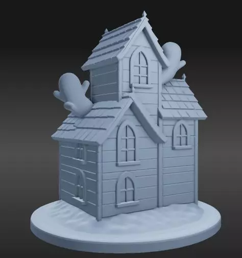 Cartoon Haunted House with Three Ghosts 3D print model_2