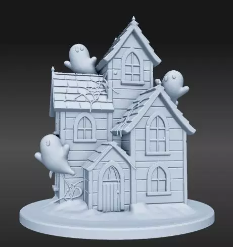 Cartoon Haunted House with Three Ghosts 3D print model_0