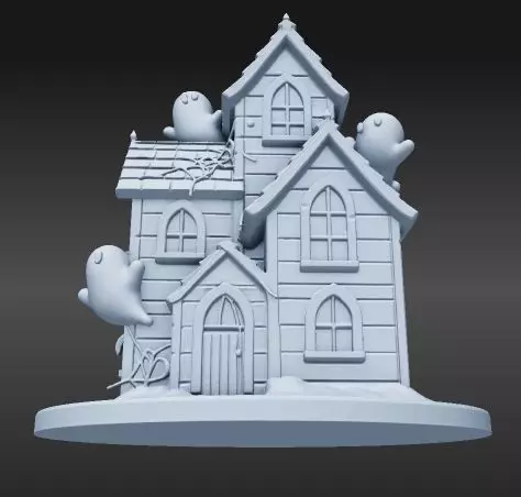 Cartoon Haunted House with Three Ghosts 3D print model_5
